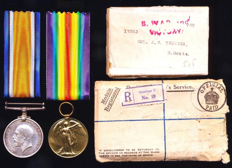 A Jock casualty '1st Day Battle of the Somme' later 'Killed-in-Action' Great War medal pair: Corporal Joseph William Tweedie, 11th Battalion Royal Scots late 2nd & 15th (City of Edinburgh) Battalion's Royal Scots