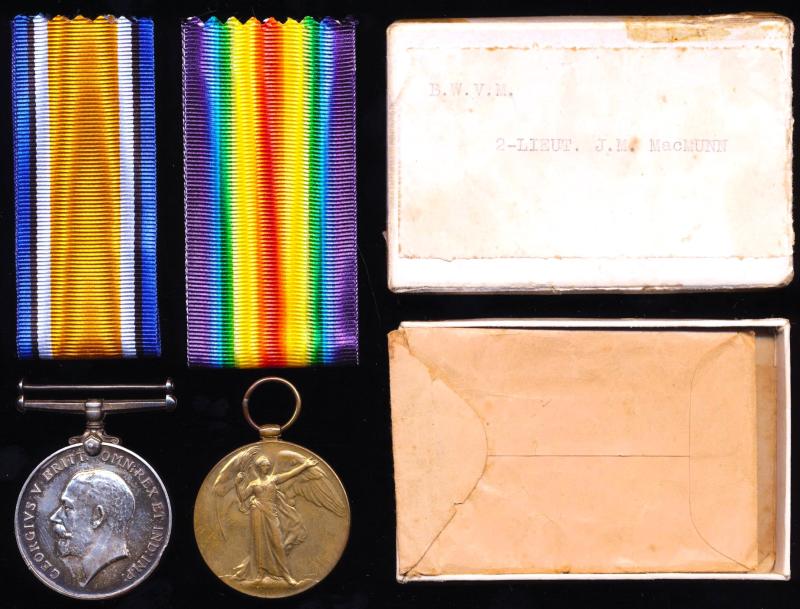 A Scottish Officer & former Lovat Scout Great War campaign medal pair: 2nd-Lieutenant John McKinnon Macmunn, 1st Battalion 88th Carnatic Infantry, late 8th Battalion Seaforth Highlanders, Cameron Highlanders and 1st Battalion Lovat Scouts