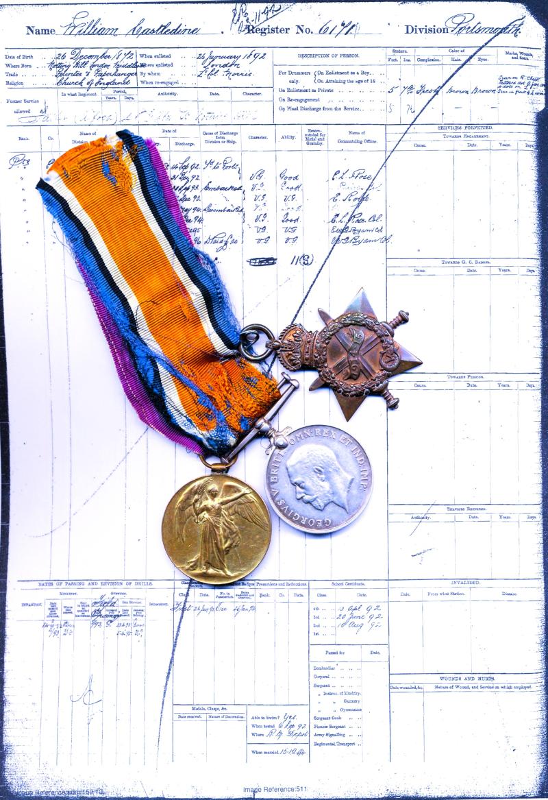 A Royal Marine's Great War campaign medal group of 3: Private William Castledine Royal Marines Light Infantry