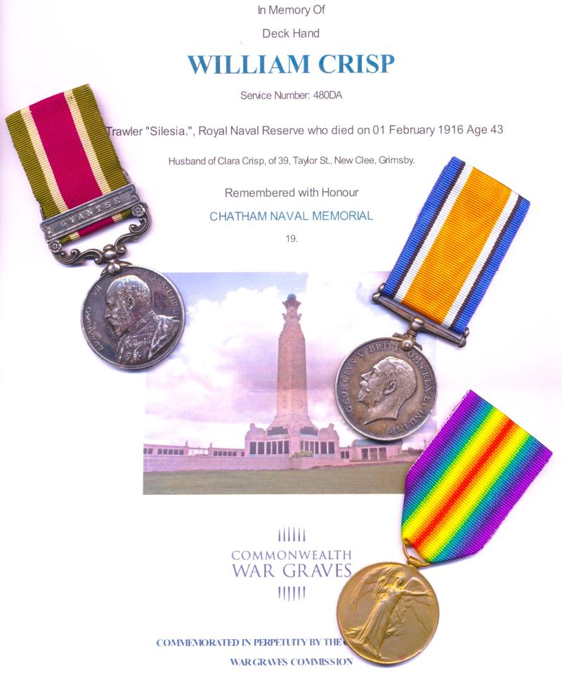 A former Mountain Gunner's Tibet Campaign & Great War 'Mysterious Naval Casualty' medal group of 3: Deck Hand William Crisp, Royal Naval Reserve late 7th Mountain Battery Royal Garrison Artillery