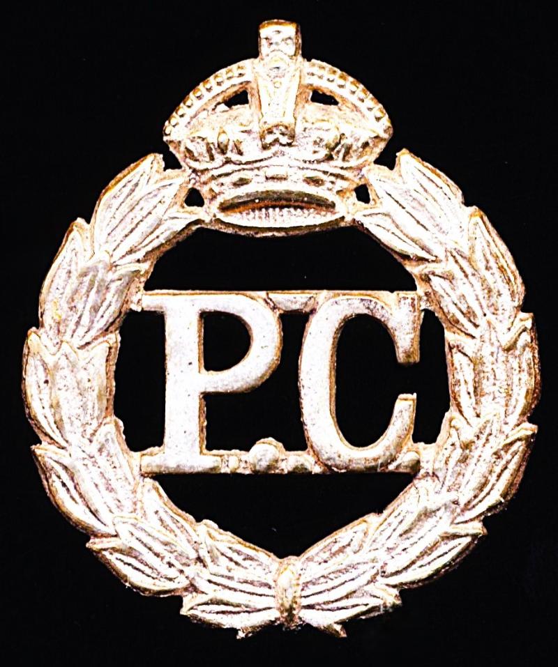 British India: Punjab Constabulary. White metal 'King's Crown' cap badge circa 1919-1947