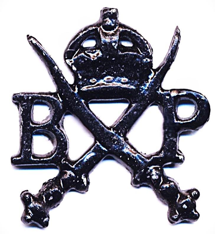 British India: Punjab Border Police Force. King's Crown blackened cap badge. Circa 1919-1947