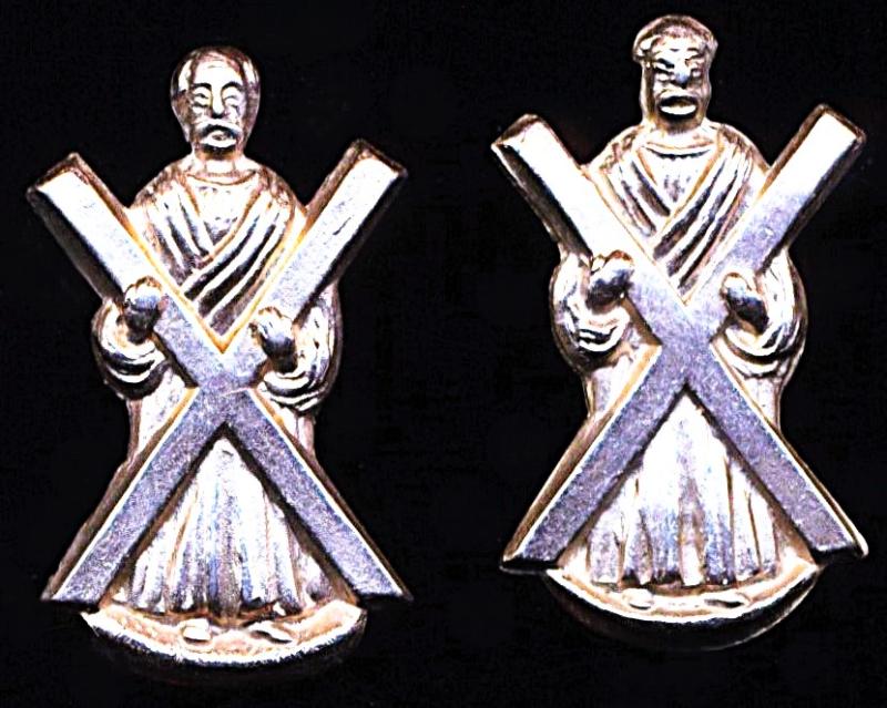 Royal Highlanders Regiment (The Black Watch): White metal collar badges. Circa 1882-1950