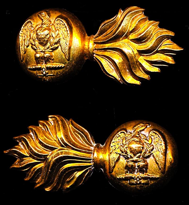 Royal Irish Fusiliers: Pair of facing gilding metal collar badges. Victorian