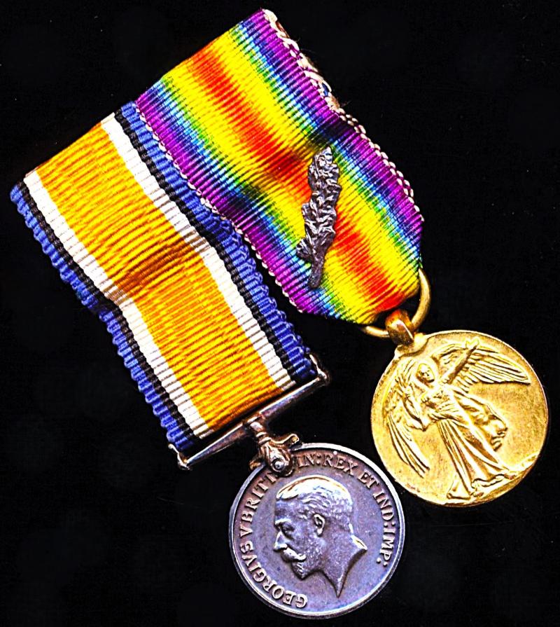 An unattributed contemporary Great War pair of miniature medals with 'Mention in Despatches' oakleaves emblem