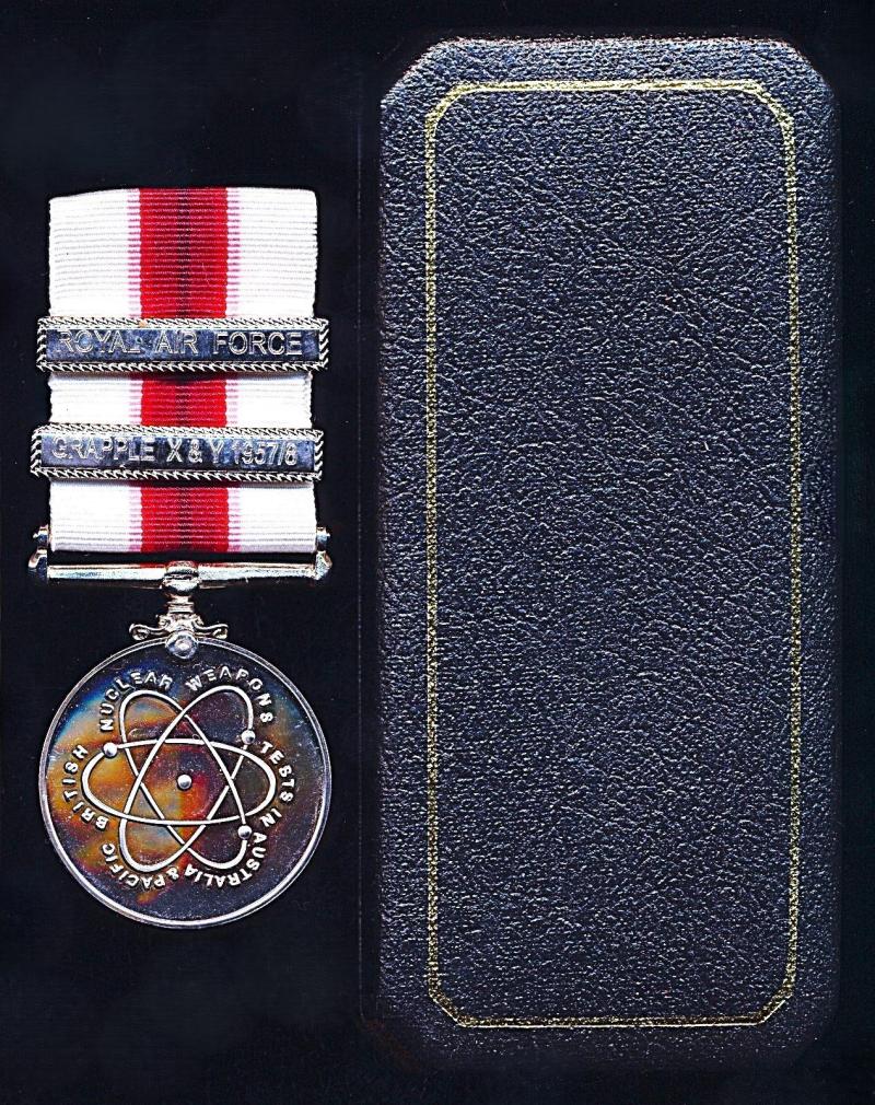 British Nuclear Weapons Tests Medal. With 2 x clasps 'Grapple X & Y 1957/8' & 'Royal Air Force' (4176357 SAC Thornhill J. 1955-59. R.A.F.)