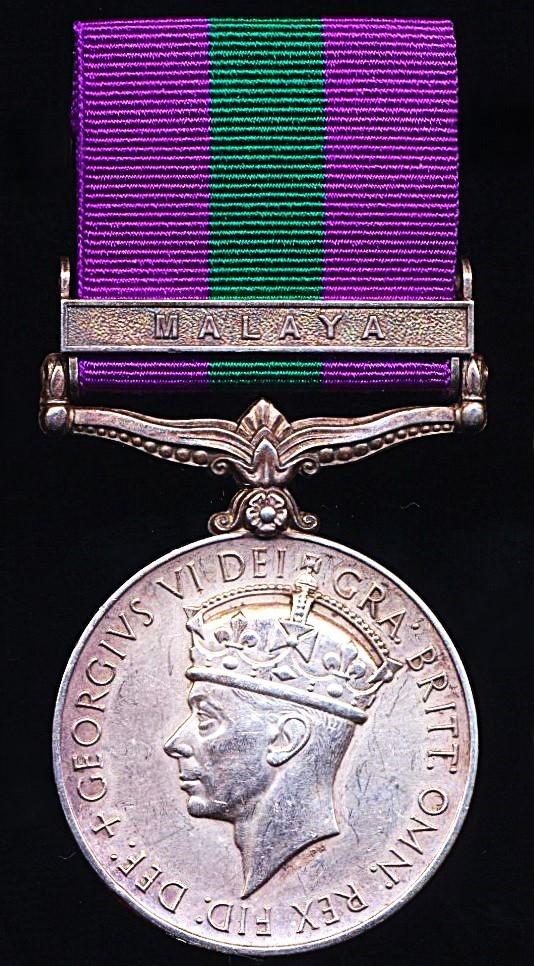 General Service Medal 1918-1962. GVI 2nd issue with clasp 'Malaya' (21137559 Rfn Lalbahadur Limbu 10 G.R.)