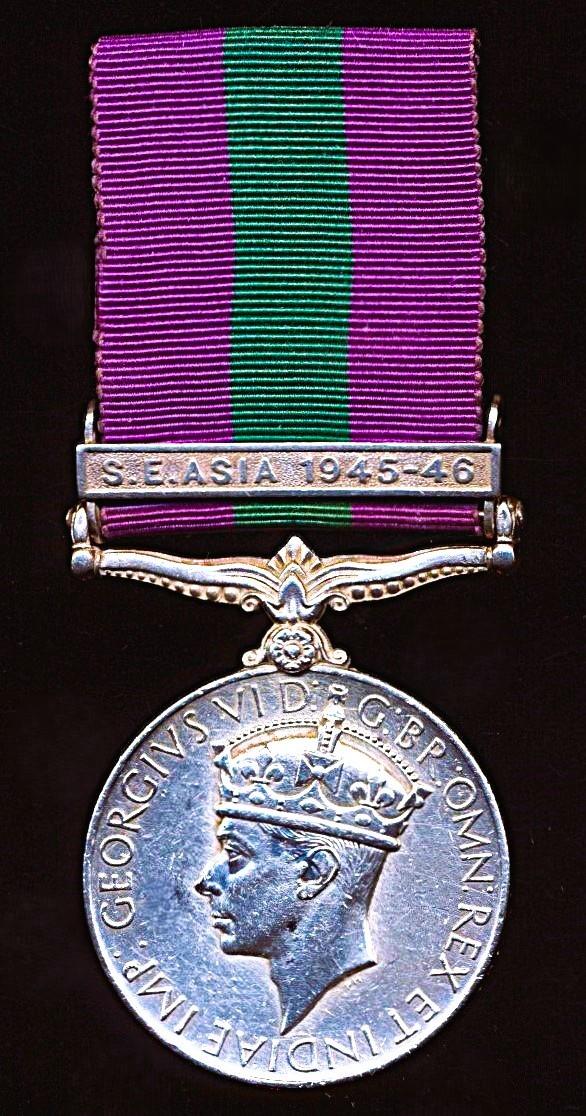 General Service 1918-62. GVI first issue with clasp 'S. E. Asia 1945-46' (91228 Rfn Parman Thapa 1-8 GR.)