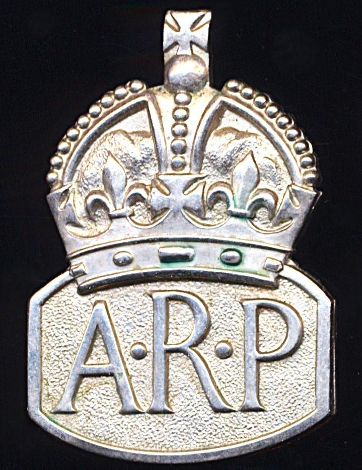 Air Raid Precautions Services Badge. Male issue. White metal. Post 1939 wartime economy issue