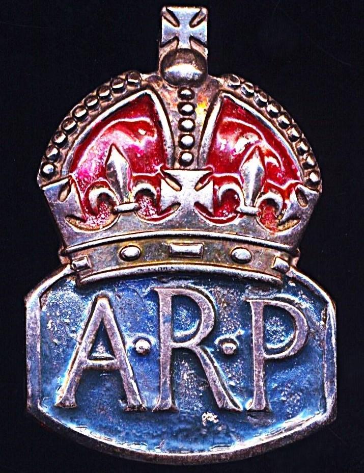 Air Raid Precautions Services Badge. Male issue - Contemporary Customised in Enamelled Paint - hallmarked silver, with date letter mark 'D' for London, 1939