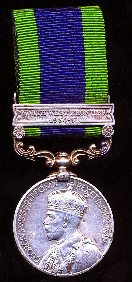 India General Service Medal 1908-35. GV 2nd Issue with clasp 'North West Frontier 1930-31' (W-Carr. Fazal Karim, 1-10 Baluch R.)