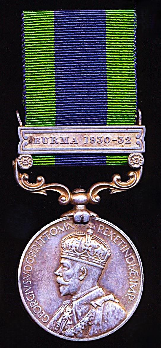 India General Service Medal 1908-35. GV 2nd issue with clasp 'Burma 1930-32' (17 Sepoy Lachman, Eastn. Bn. B.M.P.)