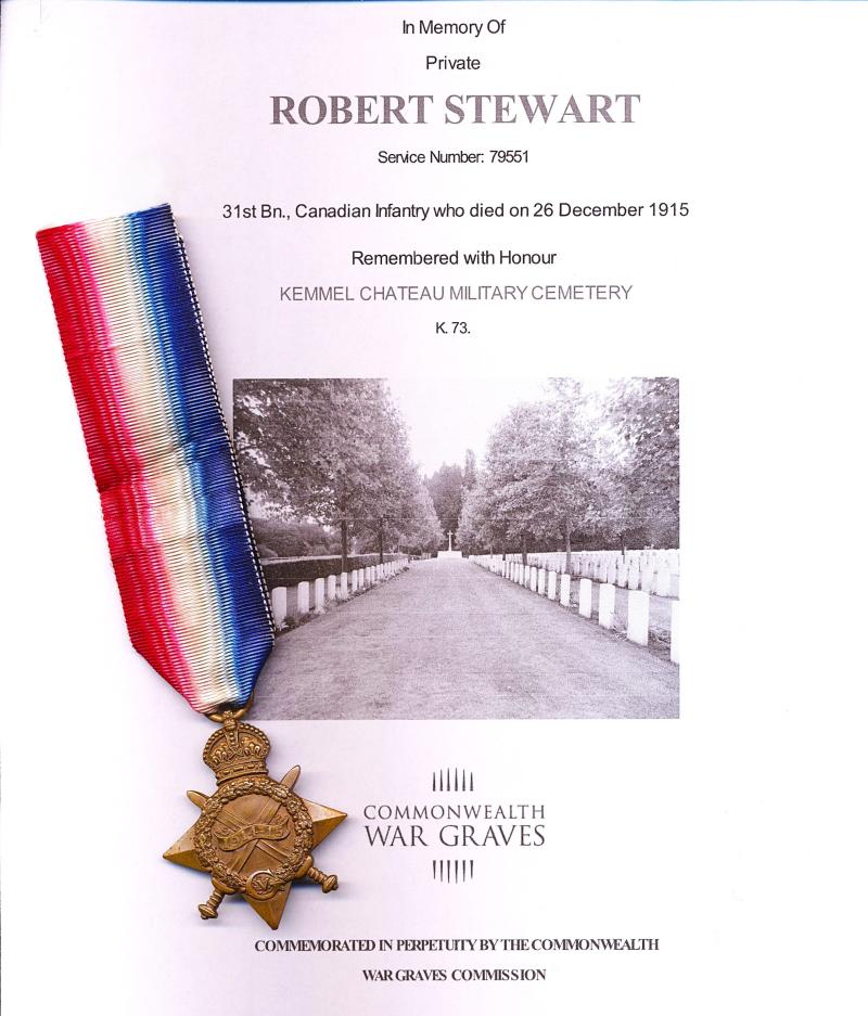 1914-15 Star (79551 Pte. R. Stewart, 31/Can:Inf:)