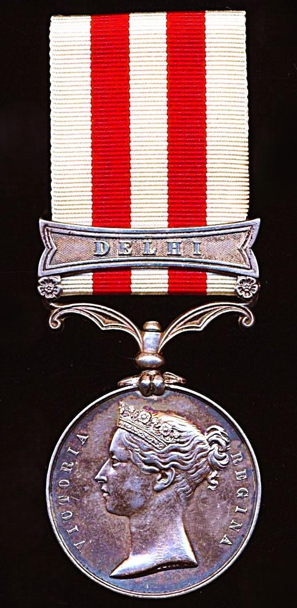 Indian Mutiny Medal 1857-59. With clasp 'Delhi' (Robt Barrie. 2nd Eurn Bengal Fusrs)