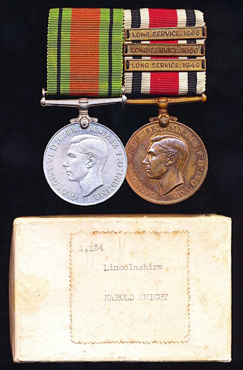 A Second World era Home Service Civil Defence and Multi-Clasp Police long service medal pair: Special Constable Harold Knight, Lincolnshire Special Constabulary