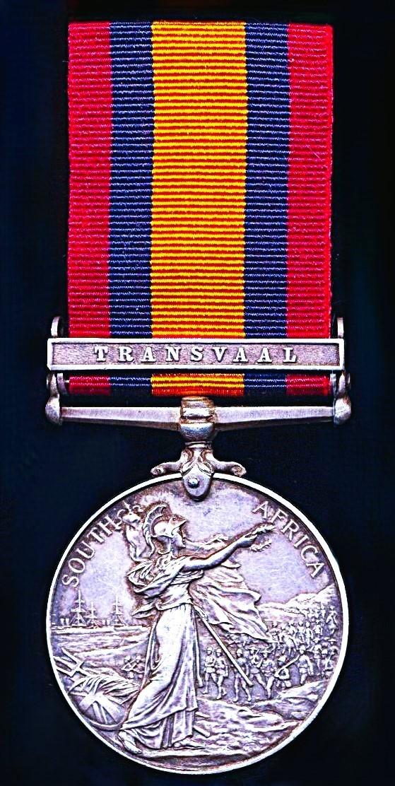 Queen's South Africa Medal. Silver issue with clasp 'Transvaal' (8332 Pte. J. Shirras. Gordon Highrs:)