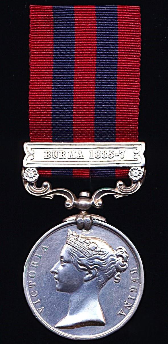 India General Service 1854-95, 1 clasp, Burma 1885-7 (257 Pte J. Russell. 2nd. Bn. R. Sco: Fus.)