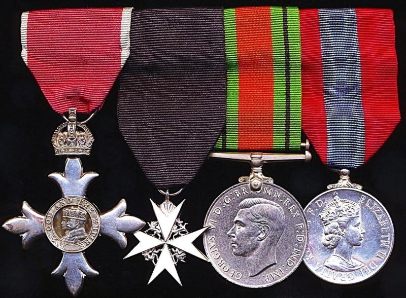 A remarkable Woman and Second World War Birmingham Canteen Worker & 'Fire Watcher's' medal group of 4 representing a lifetime of Loyal Voluntary Community & Public Service: Ms Muriel Ethel Spokes, M.B.E., OStJ