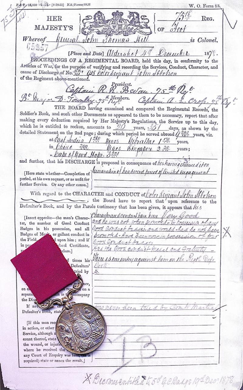 Army Long Service and Good Conduct Medal. Victorian issue (915. C.Sergt. J. Ibbotson. 75th Foot)