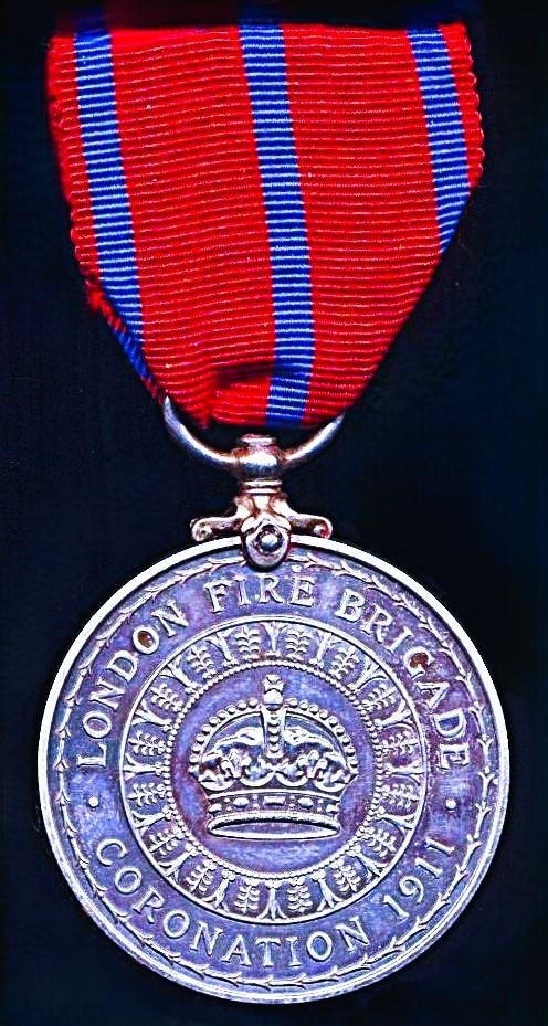 Coronation Medal 1911. London Fire Brigade reverse (Fireman F. J. Huebner.)