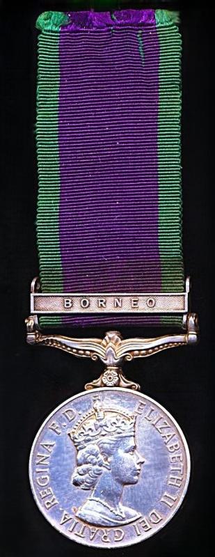 General Service Medal 1962. With clasp 'Borneo' (23980766 Pte. J. W. Bartle. A & SH.)