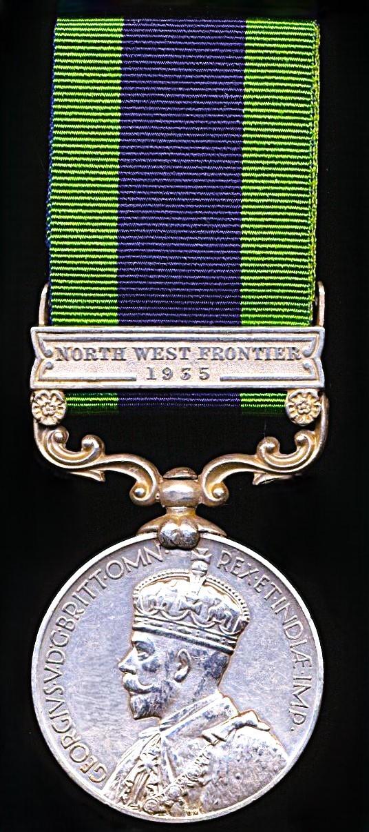 India General Service Medal 1908-1935. GV second type Calcutta Mint issue with clasp 'North West Frontier 1935' (39724 Dvr. Ali Akbar. R.A.)