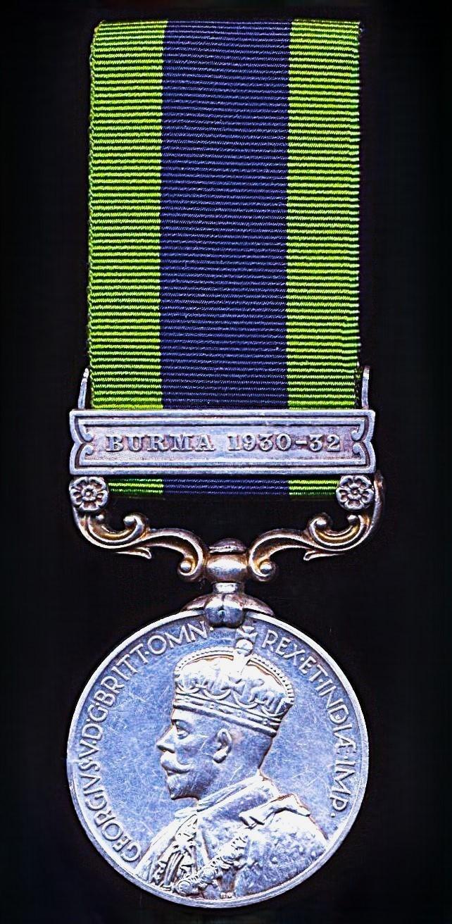 India General Service Medal 1908-1935. GV second type Calcutta Mint issue with clasp 'Burma 1930-32' (71 Sep Amar Singh. 2 Rang Bn B.M.P.)