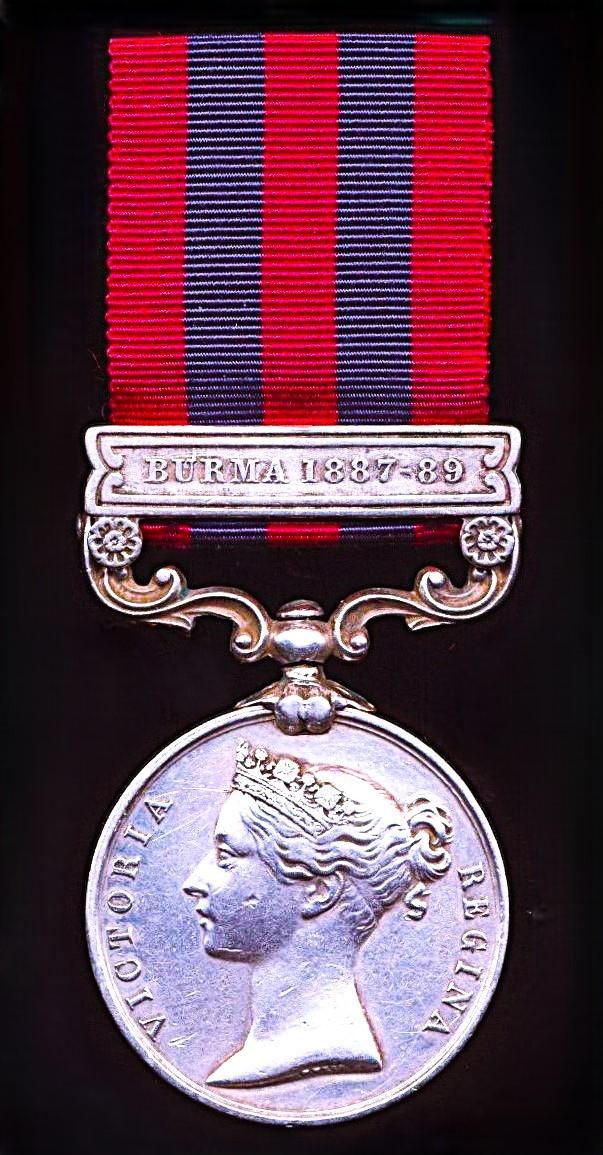 India General Service Medal 1854-1895. Silver issue with clasp 'Burma 1887-89' (137 Sepoy Nain Singh, Ruby Mines Mil Police Bn)