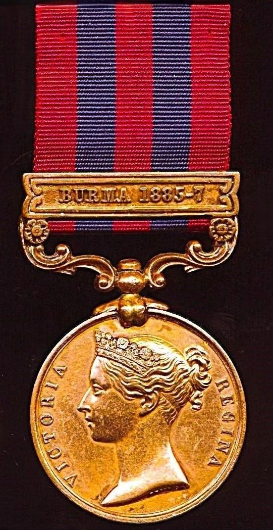 India General Service Medal 1854-95. Bronze issue with clasp 'Burma 1885-7' (85 Bearer Madooram Kamadoo Transpt. Dept. Madras)