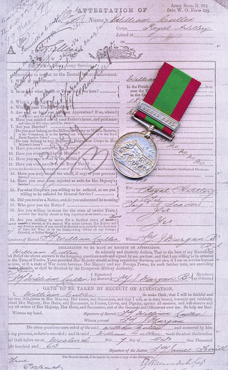 Afghanistan Medal 1878-80. With clasp 'Ahmed Khel' (3667. Driv: W. Cullen. A/B. R.H.A.)