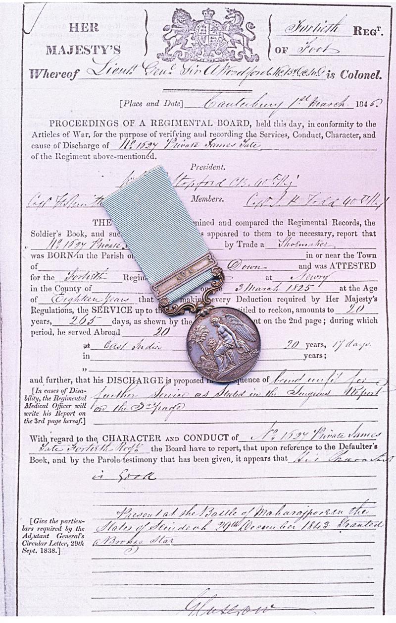 Army of India Medal 1799-1826. With clasp 'Ava'. With officially impressed naming (J. Tate, 89th Foot)