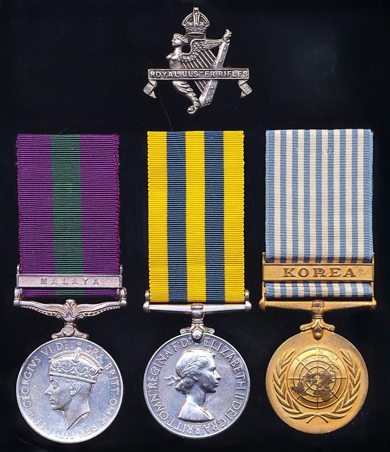 A Malaya Emergency & Confirmed Battle of Imjin River 'St. George's Day' Korean War Casualty group of 3: Private E. Jobson, Green Howards, attached Royal Ulster Rifles & Royal Northumberland Fusiliers