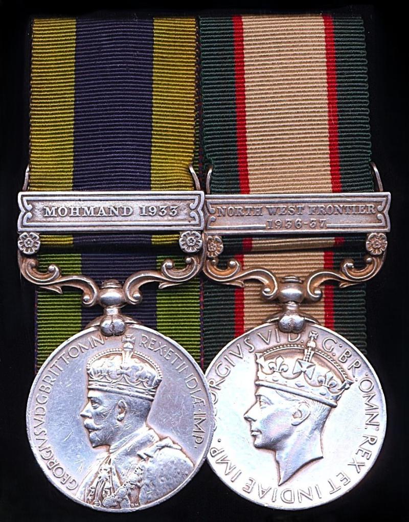 An Indian Mountain Gunner's inter-war campaign medal pair for service on the North West Frontier of British India: Signaller Lance-Naik Tassadiq Hussain, 4th (Hazara) Mountain Battery (Frontier Force)