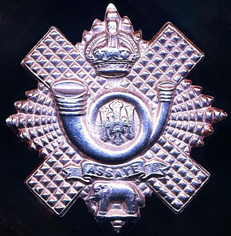 Highland Light Infantry. Cap Badge. Kings Crown white-metal as worn by Other-Ranks. Circa 1901-1952