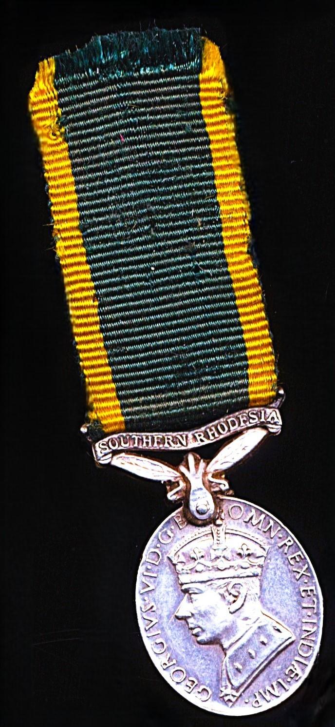 Southern Rhodesia: Efficiency Medal. GVI obverse 1st type  (1937-1947). With 'Southern Rhodesia' bar. Miniature Medal
