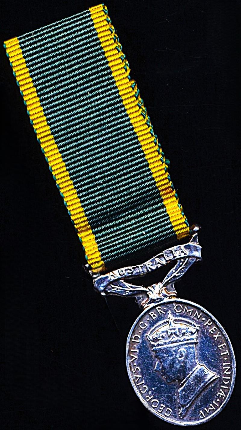 Australia (Dominion): Efficiency Medal. GVI obverse 1st type  (1937-1947). With 'Australia' bar. Miniature Medal