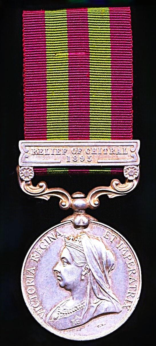 India General Service 1895-1902. Victoria silver issue with clasp 'Relief of Chitral 1895' (1279 Sepoy Baryam Singh 4th Sikh Infy.)