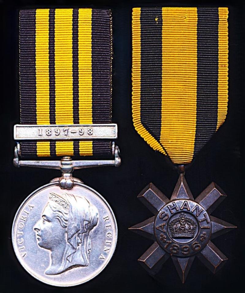 An Ashanti Star 1896 & West Africa 'Gold Coast' 1897-98 Campaign Medal pair: Private Fulani Kwarika. Gold Coat Constabulary