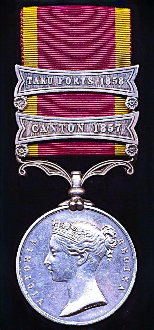 China Medal 1857-60. With 2 x clasps 'Canton 1857' & 'Taku Forts 1858'