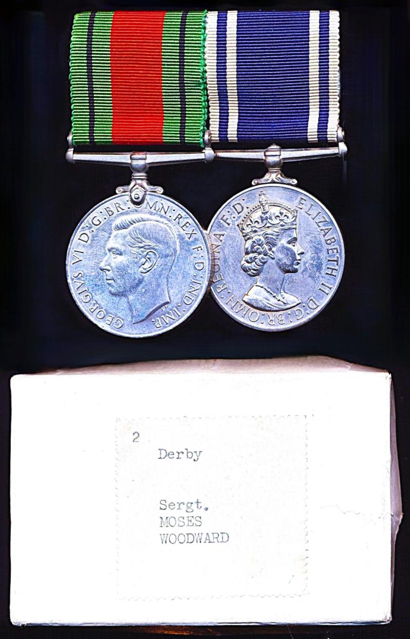 A Derby Borough Police Mobile Section - Second World War 'Home Defence' and Police Long service medal pair: Sergeant Moses Woodward, late Mobile Section, Derby Borough Police