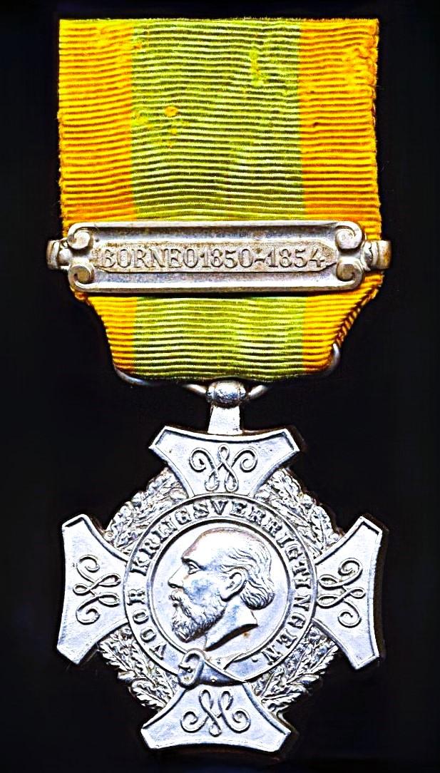 Netherlands Expeditions Cross (Expeditie-Kruis). 1st type obverse portrait of King Willhelm with clasp 'Borneo 1850-1854.'