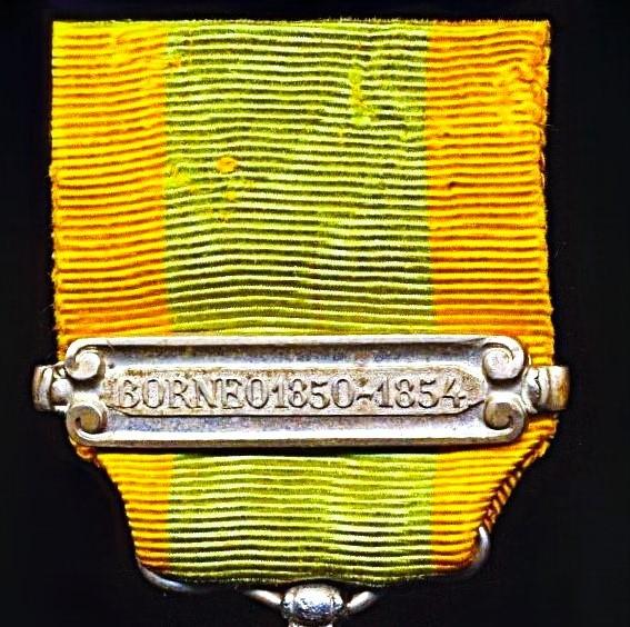 Netherlands Expeditions Cross (Expeditie-Kruis). 1st type obverse portrait of King Willhelm with clasp 'Borneo 1850-1854.'