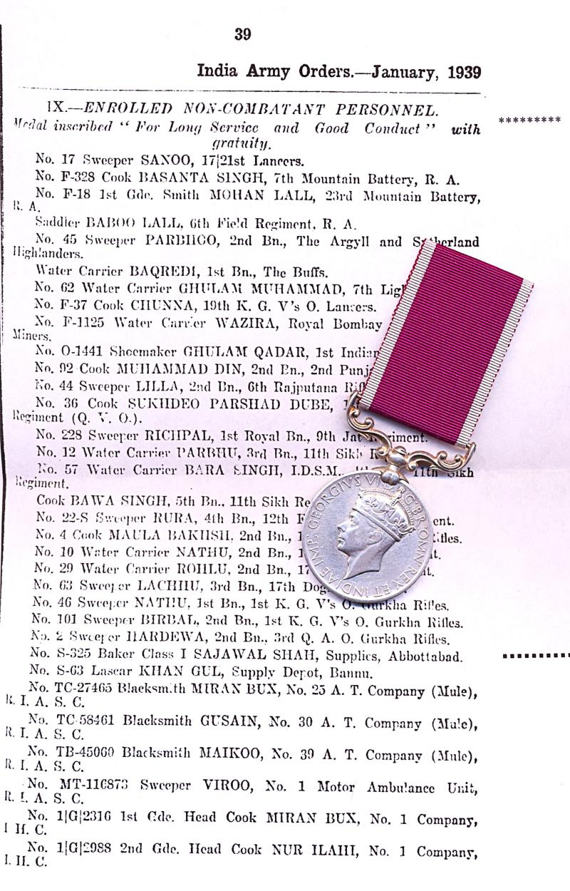 India Military Long Service & Good Conduct Medal. GVI issue (S-325 Baker Cl. I Sajawal Shah, R.I.A.S.C.) 