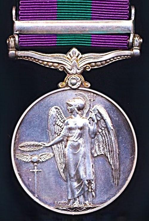 General Service Medal 1918-62. GVI 1st issue with clasp 'Palestine 1945-48' (19154482 Sigmn. K. Blackley. R. Sigs.)