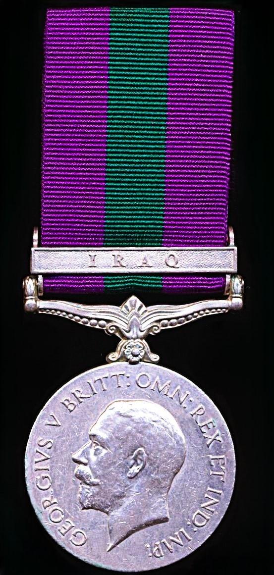 General Service Medal 1918-62. GV first issue with clasp 'Iraq' (Cook Shankar 12-Pioneers.)
