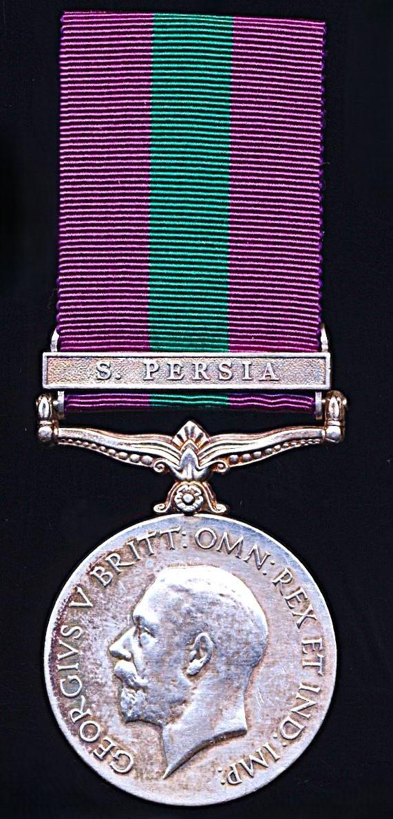 General Service Medal 1918-62. GV first type. With clasp 'S. Persia' (2342 Sepoy Phulla Singh. 16-Rajputs.)