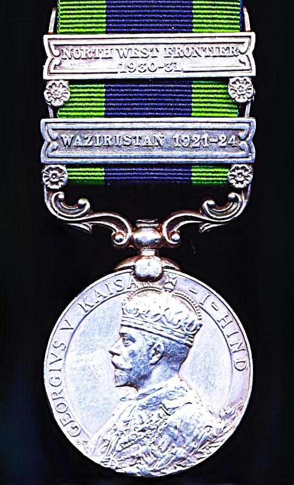 India General Service Medal 1908-35, GV first type. Silver issue, with 2 x clasps 'Waziristan 1921-24' & 'North West Frontier 1930-31' (Ris-Maj. Sanwal Khan, I. A. V. C.)