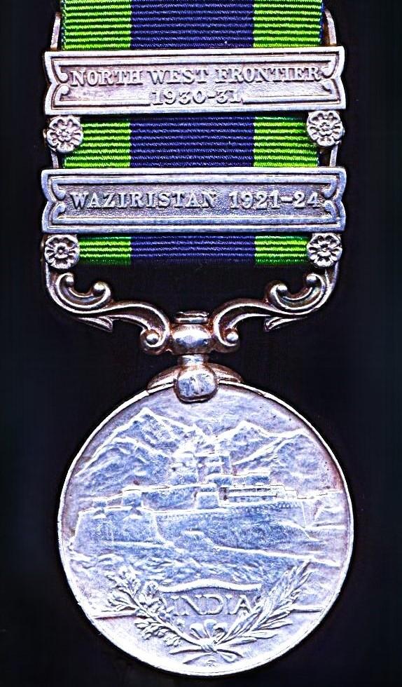 India General Service Medal 1908-35, GV first type. Silver issue, with 2 x clasps 'Waziristan 1921-24' & 'North West Frontier 1930-31' (Ris-Maj. Sanwal Khan, I. A. V. C.)