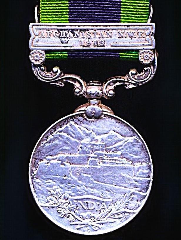 India General Service Medal 1908-35. GV first type. Silver issue, with clasp 'Afghanistan N.W.F. 1919' (199 Rfmn. Newal Sing Ghale, 1-4 Grks.)