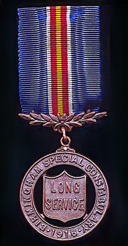 Birmingham Special Constabulary Long Service Medal 1916. Bronze. The reverse engraved ‘S. E. Evans’